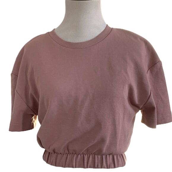 Zara cropped sweatshirt pink blush rose short sleeve small new - Picture 2 of 10